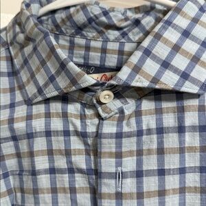 johnnie-O Light Blue and Brown Checkered Shirt